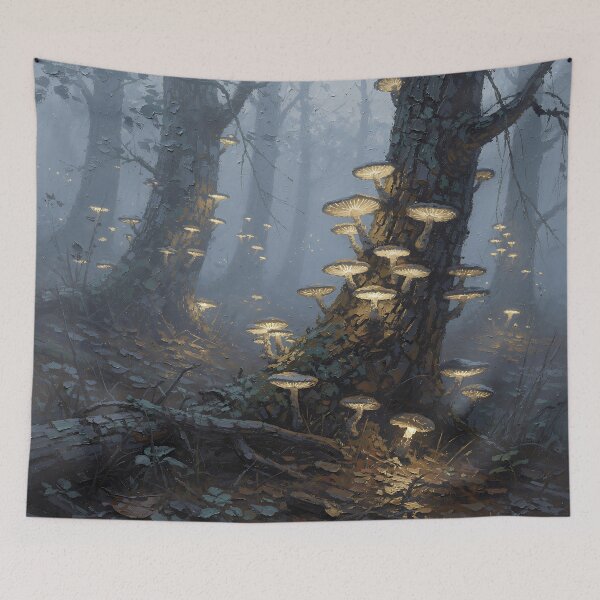 Item preview, Enchanted Bioluminescent Mushroom Forest | Dark Fantasy Woodland Glow Art designed and sold by cr6zym1nd.