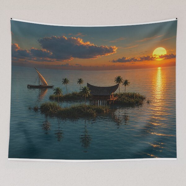 Item preview, Caribbean Dream – Tropical Sunset Island Escape - Cinematic Ocean Paradise Art designed and sold by Extravanganzza.