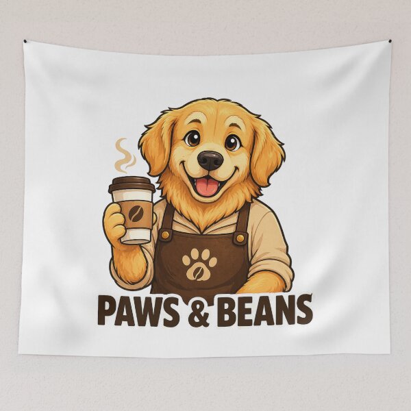 Item preview, Cute Golden Retriever Coffee Lover Gift | Paws & Beans Puppy Barista Cartoon Dog Design designed and sold by ArtByTripti.