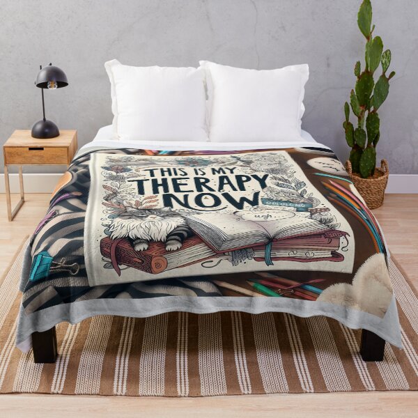 Item preview, This Is My Therapy Now Cute Cat and Books Art designed and sold by CozyHavenStudio.