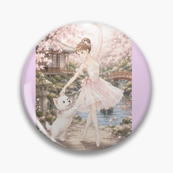 Item preview, Ballerina & Westie — Cherry Blossom Dance in a Japanese Garden | Anime Watercolor Illustration designed and sold by ballerinadogs.