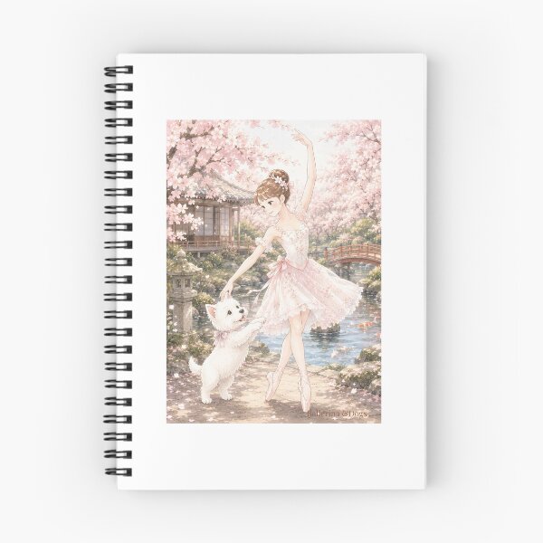 Item preview, Ballerina & Westie — Cherry Blossom Dance in a Japanese Garden | Anime Watercolor Illustration designed and sold by ballerinadogs.