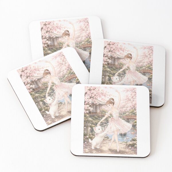 Item preview, Ballerina & Westie — Cherry Blossom Dance in a Japanese Garden | Anime Watercolor Illustration designed and sold by ballerinadogs.