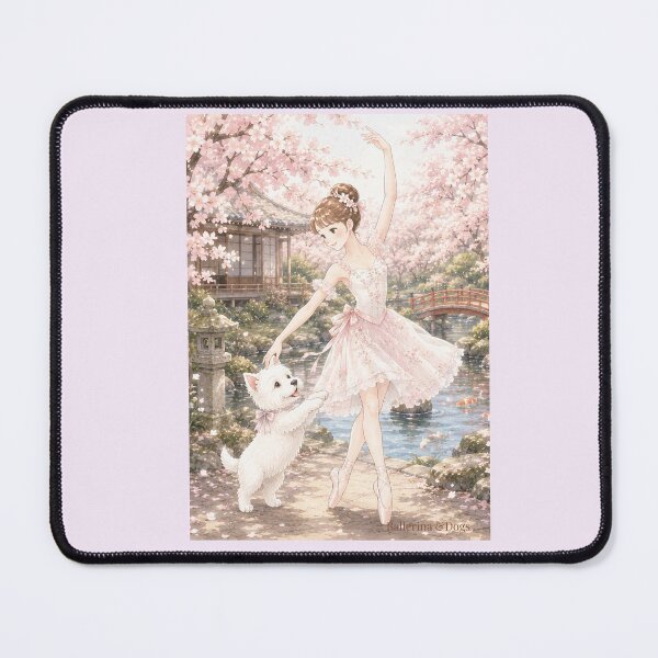 Item preview, Ballerina & Westie — Cherry Blossom Dance in a Japanese Garden | Anime Watercolor Illustration designed and sold by ballerinadogs.
