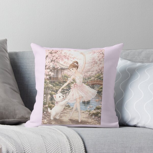 Item preview, Ballerina & Westie — Cherry Blossom Dance in a Japanese Garden | Anime Watercolor Illustration designed and sold by ballerinadogs.