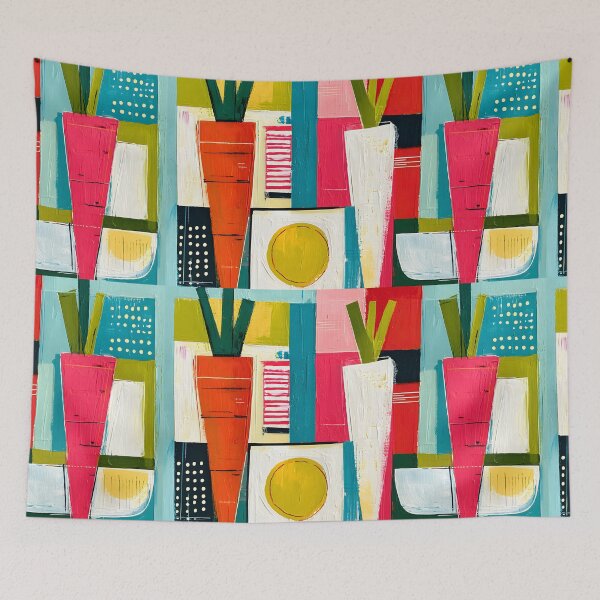 Item preview, Garden Geometry Unlocked - Stylized Carrots in a Burst of Bold Color and Abstract Energy designed and sold by OlfactoART Studio.