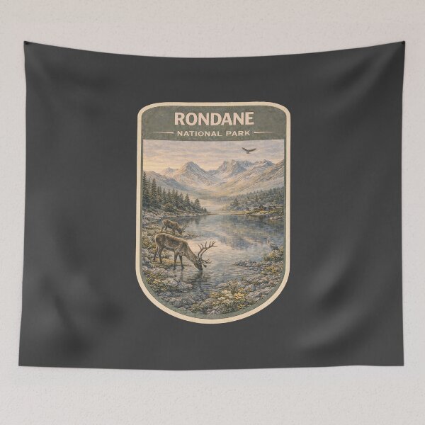 Item preview, Scandinavian Wilderness Mountain Landscape Vintage Nordic Nature Artwork designed and sold by PinUpPizzazz.