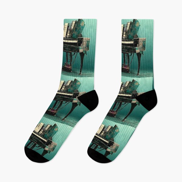 Item preview, Echoes Between Pages - A Weathered Piano and Books Suspended in Surreal Teal Stillness designed and sold by OlfactoART Studio.