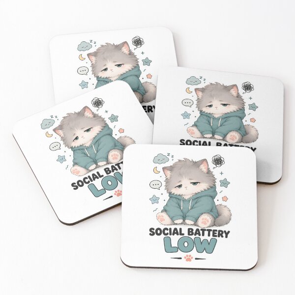 Item preview, Social Battery Low Cute Tired Cat Sticker designed and sold by MoodCats.