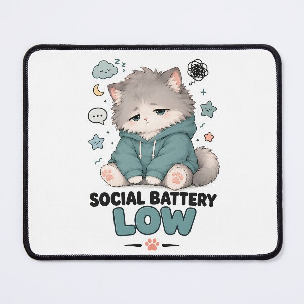 Item preview, Social Battery Low Cute Tired Cat Sticker designed and sold by MoodCats.