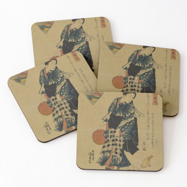 Item preview, Vintage Edo Period Ukiyo-e: Elegant Kimono Woman with Uchiwa Fan designed and sold by vekotpu.