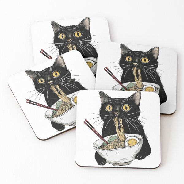 Item preview, Cute Black Cat Eating Ramen Noodles designed and sold by SweetFury.