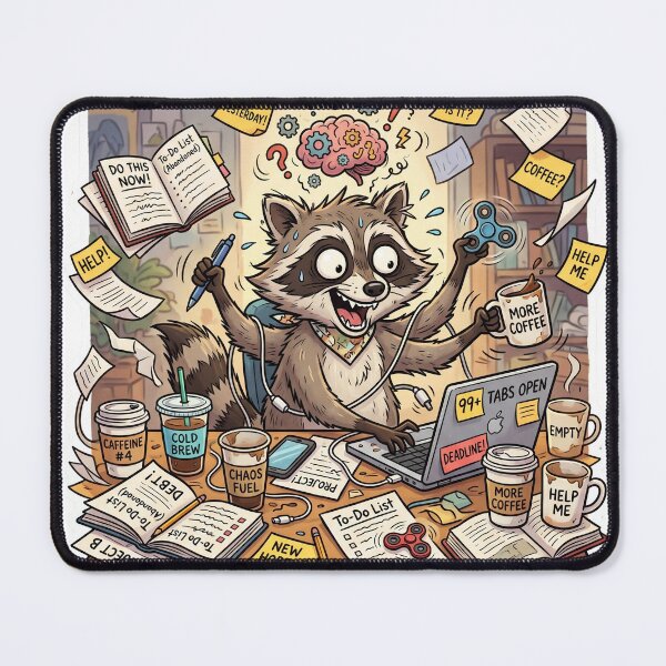 Item preview, Chaotic Raccoon Desk ADHD Meme Cute Sticker designed and sold by Biwbiwty.