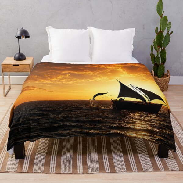 Item preview, Golden Fishing Days – Cinematic Sunset Sailboat on the Open Sea designed and sold by Extravanganzza.
