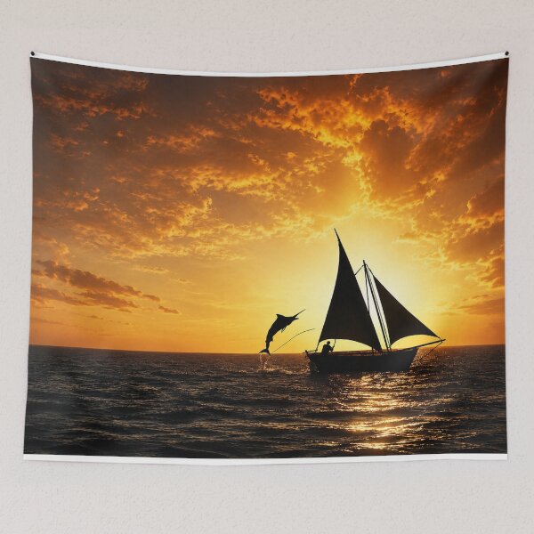 Item preview, Golden Fishing Days – Cinematic Sunset Sailboat on the Open Sea designed and sold by Extravanganzza.