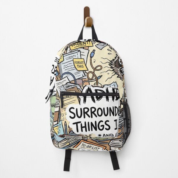 Item preview, ADHD Brain Surrounded By Tasks Funny Meme Sticker designed and sold by Biwbiwty.