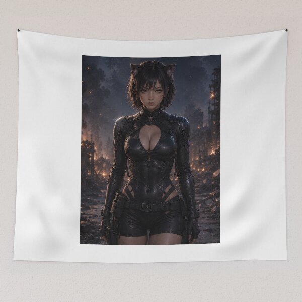 Item preview, Cyber Neko Warrior in the Burning Ruins designed and sold by RinaWorksJP.