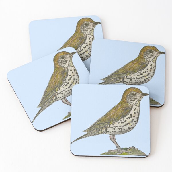 Item preview, Wood Thrush - simple blue background designed and sold by woodland-towers.