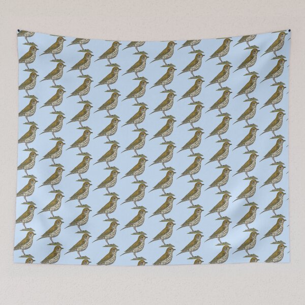 Item preview, Wood Thrush - simple blue background designed and sold by woodland-towers.