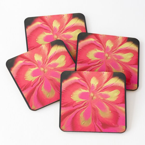 Item preview, Abstract pink and gold flower painting designed and sold by DardinieDesigns.