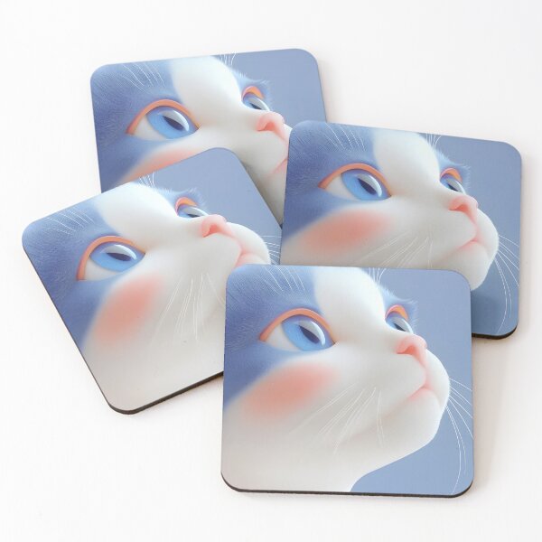 Item preview, Cute Kawaii Blue and White Fluffy Cat designed and sold by Nehra Prints.