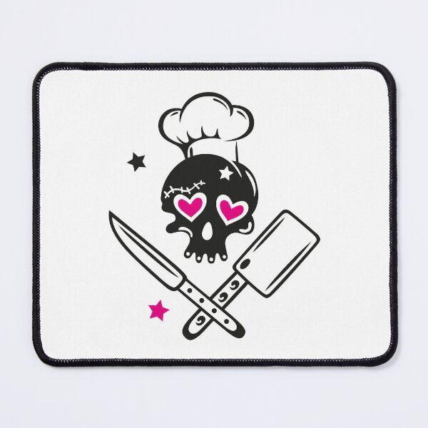 Item preview, Skull girlie with cooking hat, hearts, knives and stars. designed and sold by Christine Krahl.