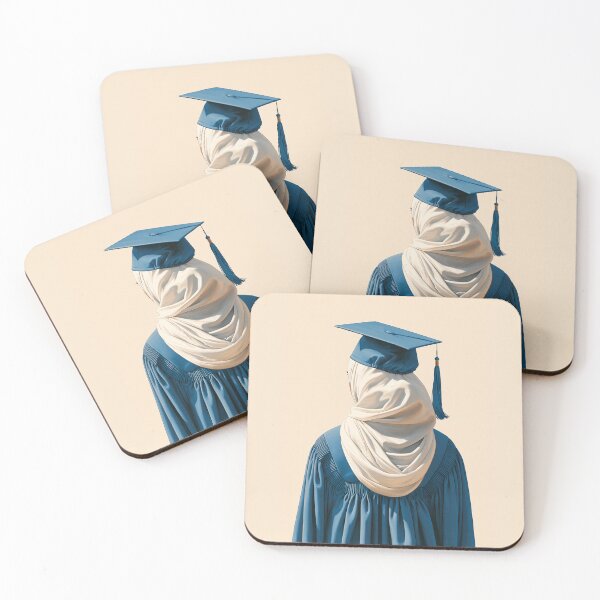 Item preview, Elegant Graduate in Hijab Blue Cap & Gown Illustration  designed and sold by junkydotcom.