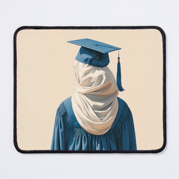 Item preview, Elegant Graduate in Hijab Blue Cap & Gown Illustration designed and sold by junkydotcom.