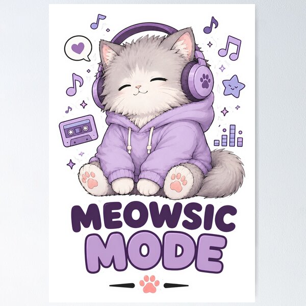 Item preview, Music Cat With Headphones Meowsic Mode Sticker designed and sold by MoodCats.