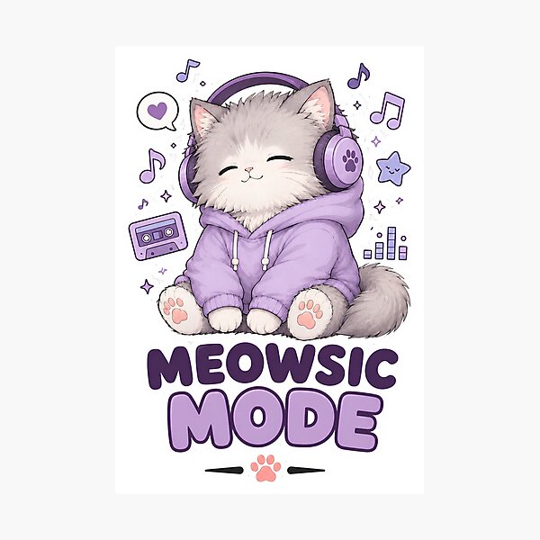 Item preview, Music Cat With Headphones Meowsic Mode Sticker designed and sold by MoodCats.