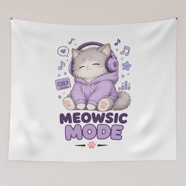 Item preview, Music Cat With Headphones Meowsic Mode Sticker designed and sold by MoodCats.
