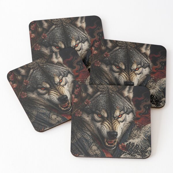 Item preview, Fierce Wolf Japanese Wave Art | Ukiyo-e Style Wild Wolf Print designed and sold by 3T3rnalArts.