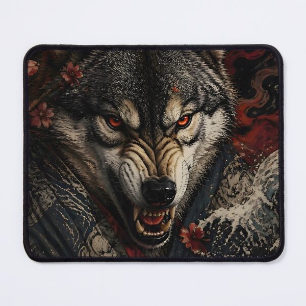 Item preview, Fierce Wolf Japanese Wave Art | Ukiyo-e Style Wild Wolf Print designed and sold by 3T3rnalArts.
