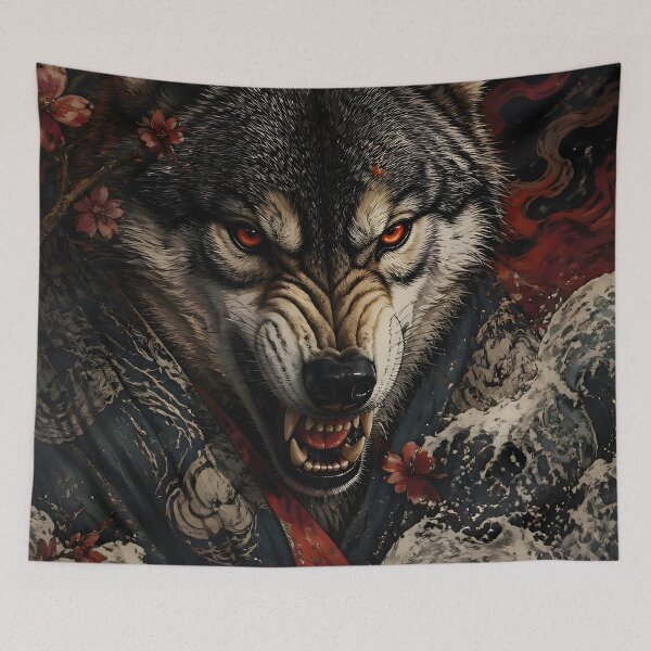Item preview, Fierce Wolf Japanese Wave Art | Ukiyo-e Style Wild Wolf Print designed and sold by 3T3rnalArts.