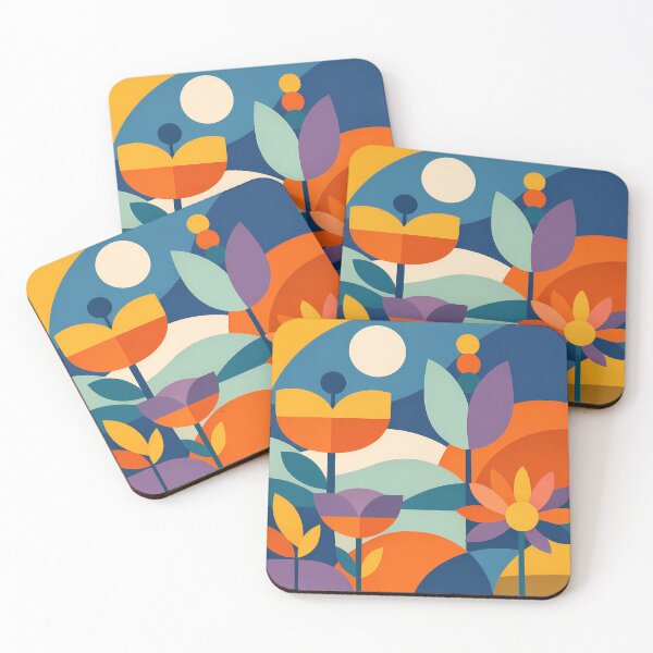 Item preview, Geometric Flower Garden in Retro Colours designed and sold by InkSmithery.