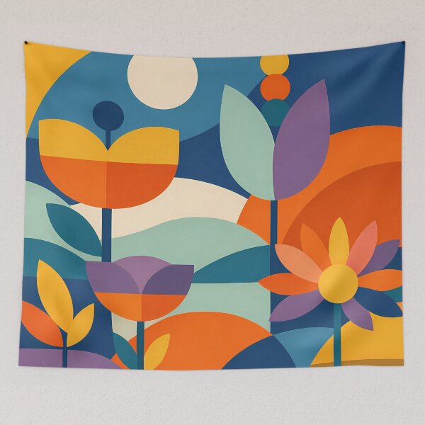 Item preview, Geometric Flower Garden in Retro Colours designed and sold by InkSmithery.