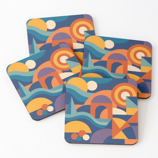 Item preview, Groovy Wavy Geometric Shapes in Navy and Orange designed and sold by InkSmithery.