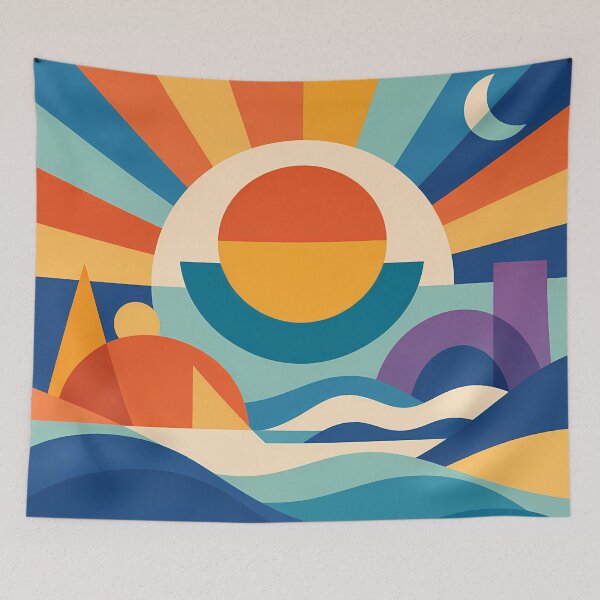 Item preview, Geometric Sun and Moon Festival Landscape designed and sold by InkSmithery.