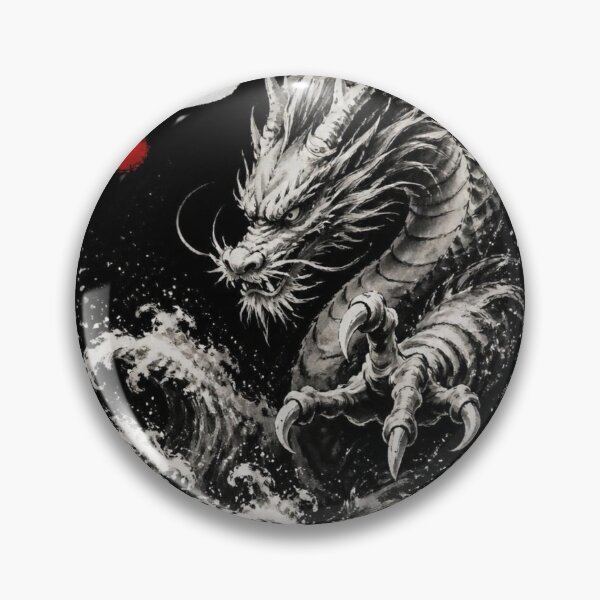 Item preview, Japanese Dragon Sumi-e Ink Wash — Ryuu Dark Wave Kanji Art Black Edition designed and sold by 一期一会製作所.