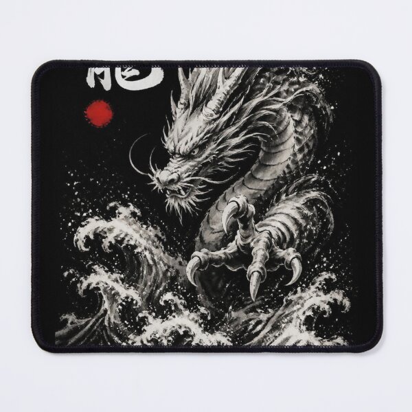 Item preview, Japanese Dragon Sumi-e Ink Wash — Ryuu Dark Wave Kanji Art Black Edition designed and sold by 一期一会製作所.