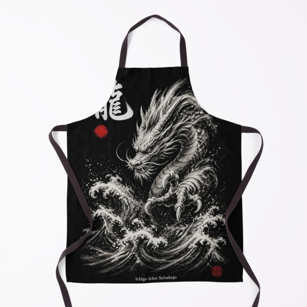 Item preview, Japanese Dragon Sumi-e Ink Wash — Ryuu Dark Wave Kanji Art Black Edition designed and sold by 一期一会製作所.