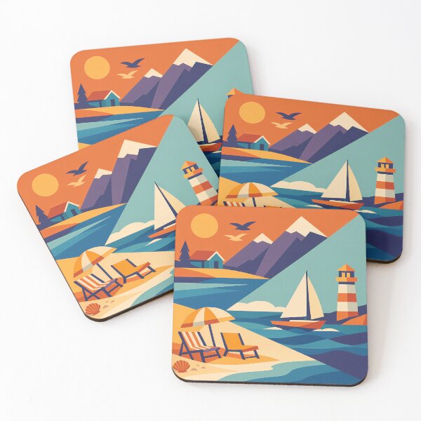 Item preview, Minimal Coastal Yacht and Lighthouse Scene designed and sold by InkSmithery.