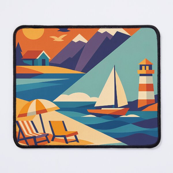 Item preview, Minimal Coastal Yacht and Lighthouse Scene designed and sold by InkSmithery.