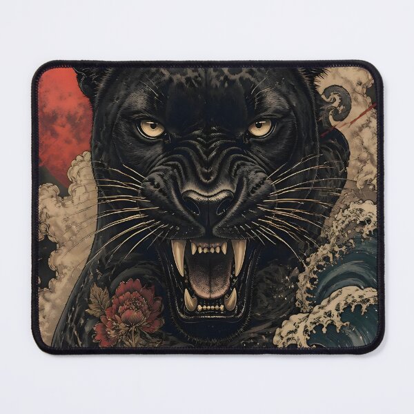 Item preview, Black Panther Red Moon Japanese Art | Ukiyo-e Panther Peony Wave Print designed and sold by 3T3rnalArts.