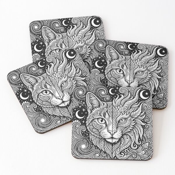Item preview, Dual Nature - Mystic Cat and Dragon Hybrid Psychedelic Line Art designed and sold by K Design Store.