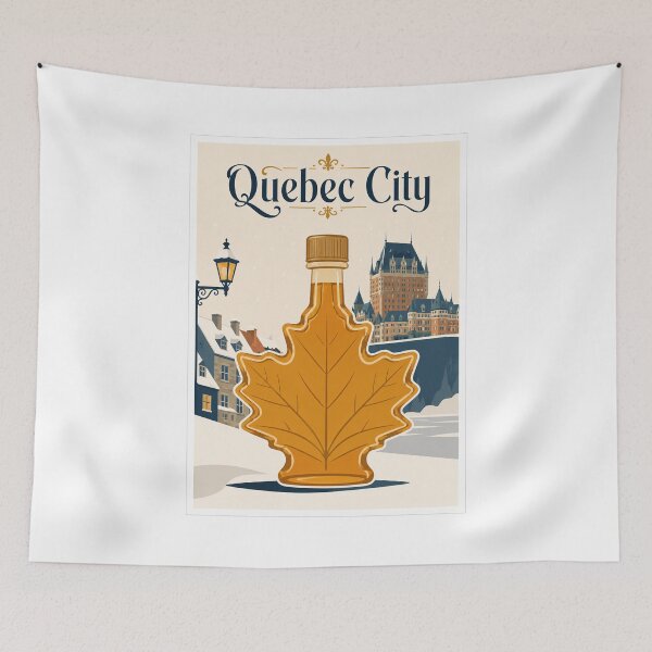 Item preview, Quebec City Maple Syrup Bottle Travel Poster designed and sold by Beyond Destinations.