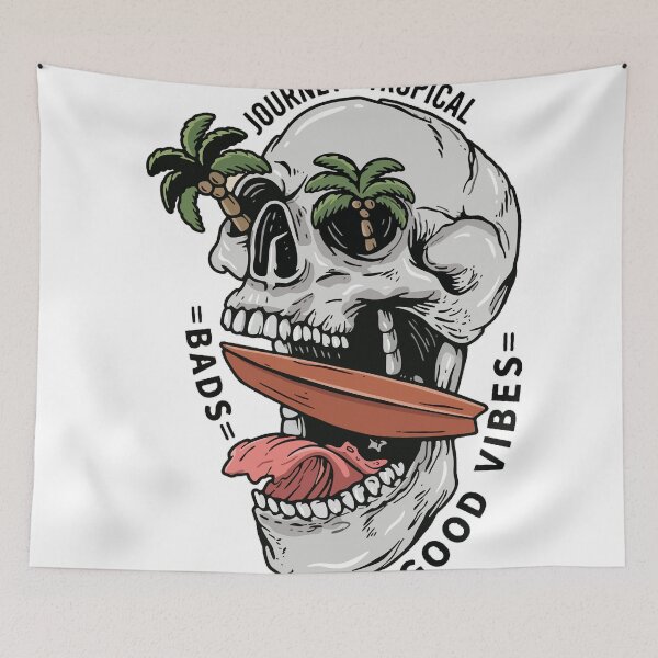 Item preview, Retro Surf Skull Tropical Journey - Good Vibes Beach Goth designed and sold by WormJ.