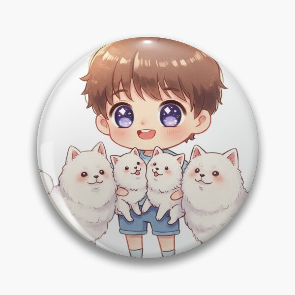 Item preview, Cute Chibi Boy with Fluffy White Samoyed Puppies designed and sold by blossomfun.