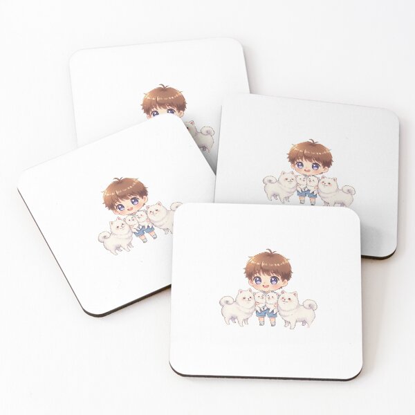 Item preview, Cute Chibi Boy with Fluffy White Samoyed Puppies designed and sold by blossomfun.