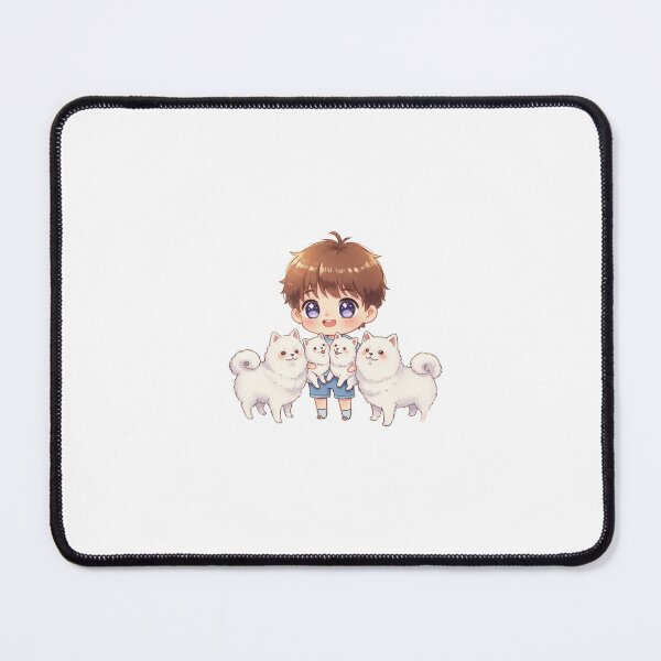 Item preview, Cute Chibi Boy with Fluffy White Samoyed Puppies designed and sold by blossomfun.